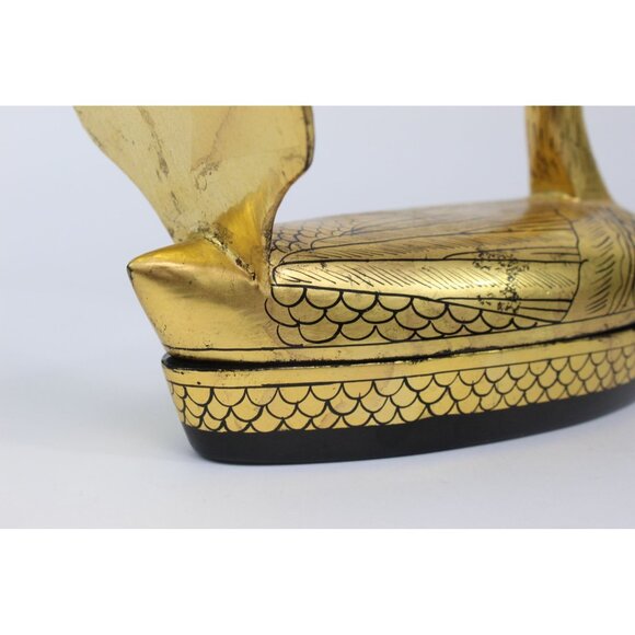 Vintage Lacquer Peacock Box • Hand Painted Kashmiri Papier Mache • Gold Black De - Picture 12 of 15